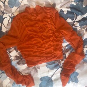 Elegant Orange Ruched Blouse